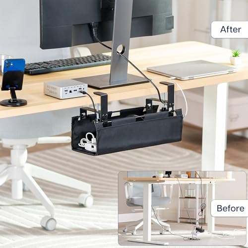 VIVO Black Clamp-on 16 in Fabric Cable Management Tray, DESK-AC16F-C