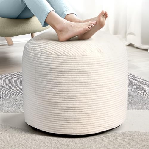 Dual-Size Corduroy Ottoman with Hidden Zipper – Ergonomic Memory Foam Footrest Poufs for Office Desks, Couches & Delicate Floors,Off-White 26"x 18"
