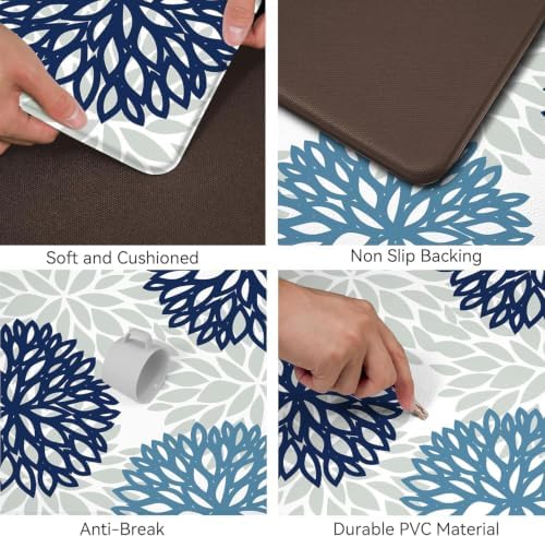 Kitchen Mats Set of 2 Cushioned Anti Fatigue Kitchen Rugs Non Slip Waterproof Runner Memory Foam Kitchen Floor Mat Comfort Standing Mat for Sink, Office, Laundry, Navy Teal