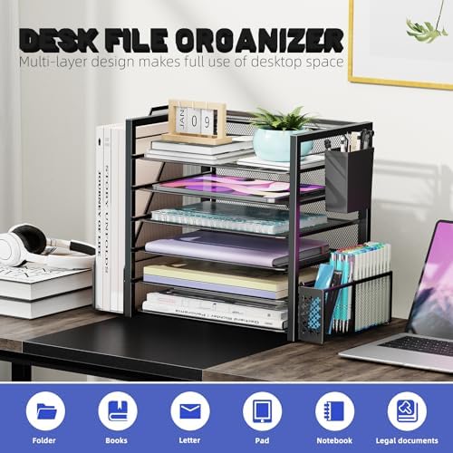 Simple Trending Desk File Organizer, 6-Tier Paper Organizer for Desk, Black