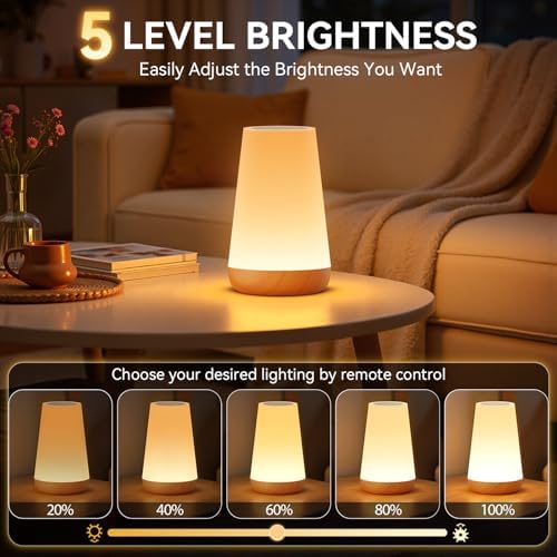 Auxmir Rechargeable Night Light, Touch Table Lamp with Remote, Light Brown