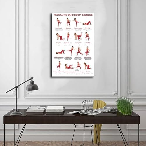 Resistance Band Glute Leg Workout Lower Body Loop Band Exercises for Women Beginner Home Workout Chart Fitness Canvas Poster Wall Art for Living Room Bedroom Decor Frame 24x36inch