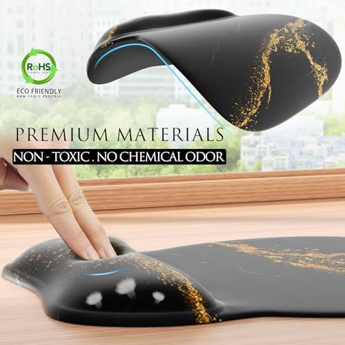 MROCO Ergonomic Mouse Pad with Gel Wrist Rest, 9.4 x 8.1 in, Black Gold