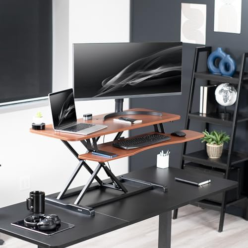 VIVO Dark Walnut 42 inch Standing Desk Converter, DESK-V042KA