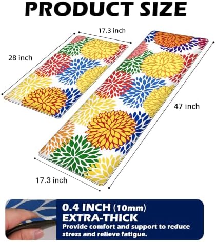 Kitchen Mats Set of 2 Cushioned Anti Fatigue Kitchen Rugs Non Slip Waterproof Kitchen Runner Memory Foam Floor Mat Comfort Standing Mat for Sink,Office,Laundry, Multi Color
