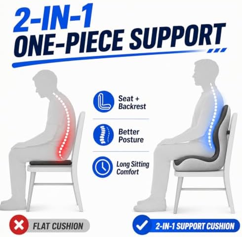 Orthopedic Seat Cushion with Back Support for Office Chair, Upgrade，Gray