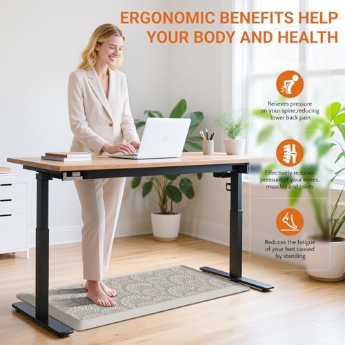 Mattitude 4/5 Inch Kitchen Mat, 17.3x39in Heavy Duty Ergonomic Comfort Foam Standing Desk Mat, Waterproof Non-Slip Standing Mats and Rugs for Kitchen, Office, Khaki