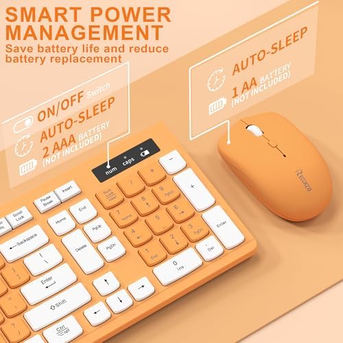 Quiet Wireless Keyboard and Mouse Combo for Office and Home (Orange-A)