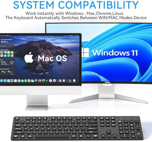 Rechargeable Wireless Keyboard for Mac and Windows, Ultra Slim 2.4GHz Full-Size Keyboard with Low-Profile Quiet Keys, Compatible with PC, Laptop, Windows 11/10/8/7 (Black)