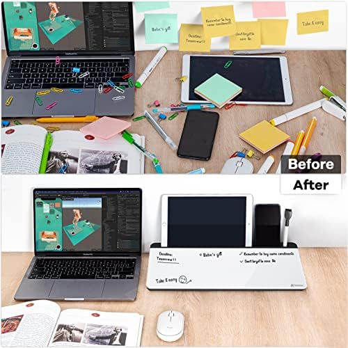 Varhomax Glass Desk Whiteboard with Storage, Desktop Organizer