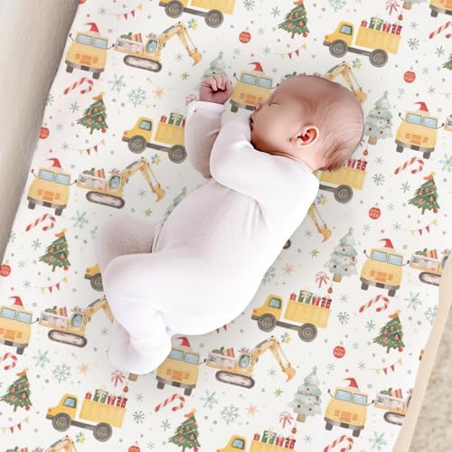 Watercolor Christmas Theme Transportation Car Construction Truck Winter Holiday Pattern Baby Changing Pad Cover, Unisex Christmas Nursery Diaper Changing Table Pad Mat Sheet for Boys Girls-16x32