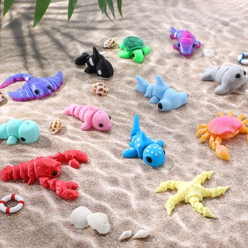 JOYIN 12 Pcs 3D Printed Ocean Animals Set, 4" Animals 3D Printed Toys - Cute Articulated Flexible Figurines Fidget Toys for Party Favors Birthday Gifts Desk Pets Office Home Decor