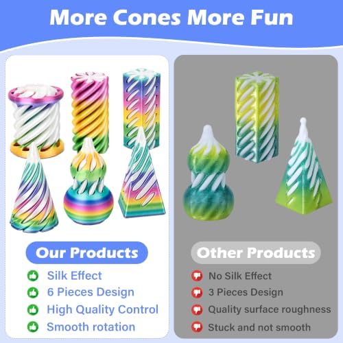 6 Pack 3D Printed Spiral Cone Fidget Toys Candy Gradient Desk Set