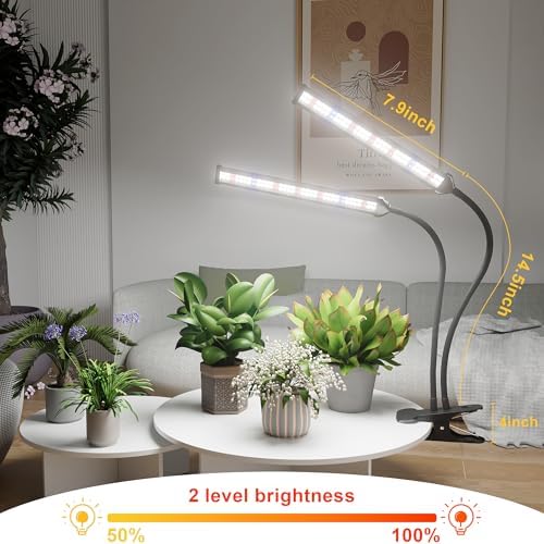 GooingTop LED Grow Light,White Full Spectrum Clip Plant Growing Lamp