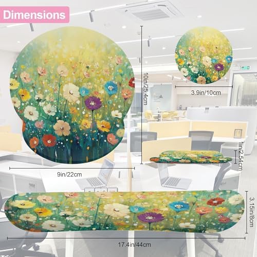 Flower Daisy Poppy Floral Keyboard Wrist Rest Pad Mouse Pad Set,Ergonomic Mousepad Wrist Support Memory Foam Desk Pad for Gaming Office,Non-Slip Rubber Base Easy Typing for Home Office Computers