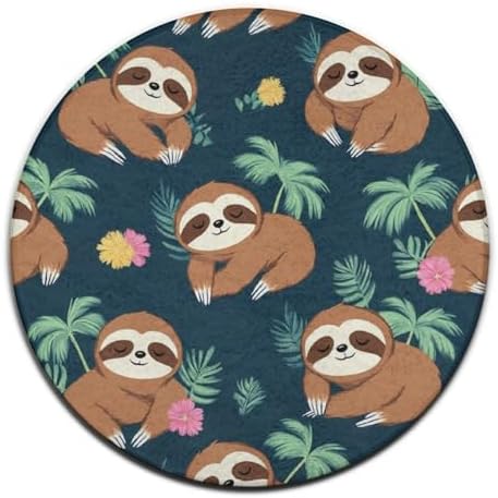 Fashion Round Area Rug Large Non Slip Carpet, Cute Sloths Unisex Home Decor Mat