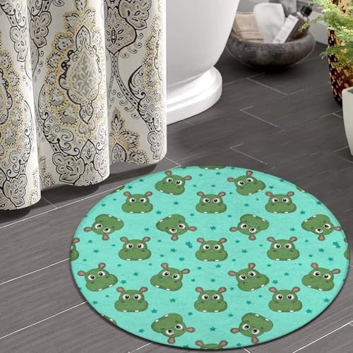 Soft Round Yoga Carpet, Office Chair Decor Round Mat for Carpet and Hardwood Floors Cute Cartoon Hippo, 24inch