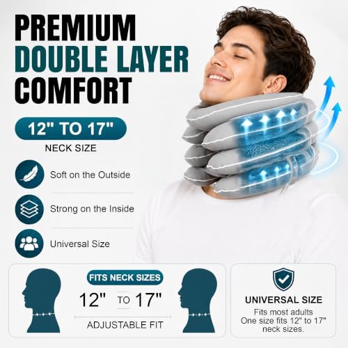 Inflatable Neck Stretcher Cervical Traction Device with 3 Layer Adjustable Pillow - Ergonomic Cervical Neck Pillow for Pain and Stress Relief, Posture Support, Relaxation, Decompression Home Use