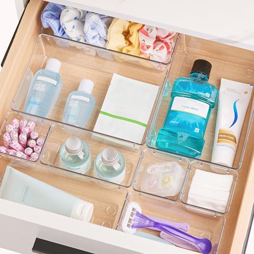 Vtopmart 15 PCS Clear Plastic Drawer Organizers Set, Vanity Organizer Trays