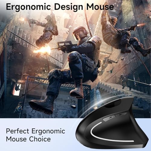 Ergonomic Vertical Wireless Mouse, 2.4G Optical Mouse with USB Receiver, 800-1600 DPI, Silent Click, Battery Powered, 5 Buttons, Stylish Comfortable Mouse for Laptop, PC, Mac, Computer (Black)