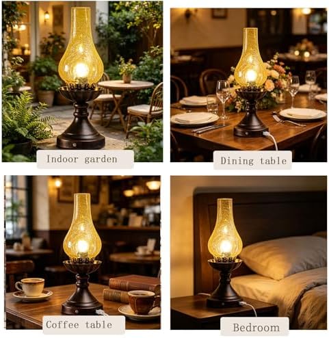 Farmhouse Rustic Touch with USB A+C Charging Ports Table Lamps，Bedroom Bedside Vintage Decor Lantern Hurricane Lamps Set of 2-USB A+C
