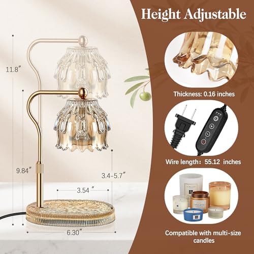 Candle Warmer Lamp with Timer Dimmer, Wax Melts Glass Lamp for Gift, Amber