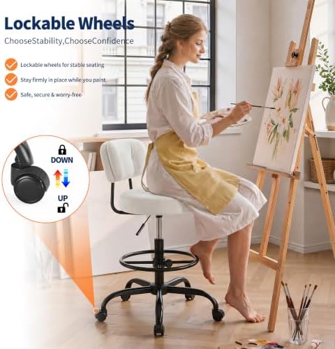 Homkdom Drafting Chair, Velvet Cream White