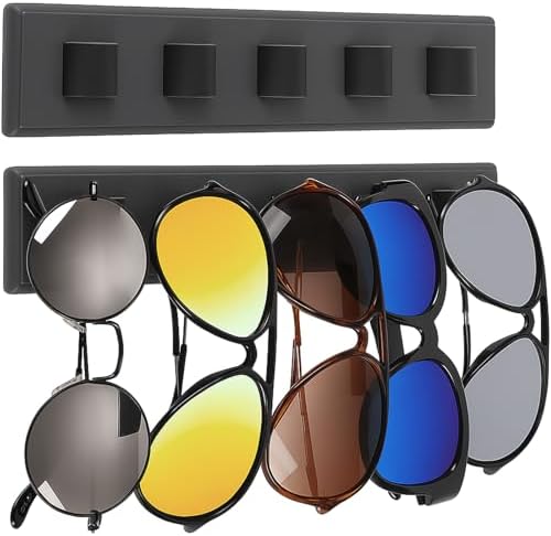 2 Pack Wooden Sunglasses Organizer Wall Mounted - Rustic Sunglass Holder for RV, Garage Door, Office & Home Decor - Glasses Storage Display Rack Gift for Women, Husband, Sunglass Lovers