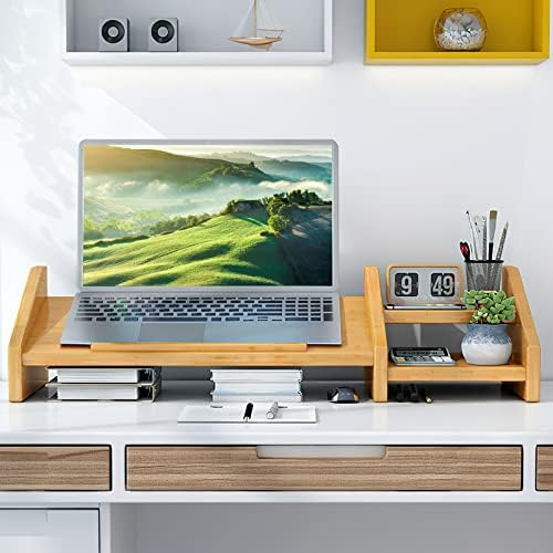 Ufine Bamboo Laptop Stand for Desk with Storage Computer Monitor Riser