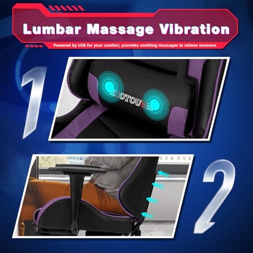 Purple Ergonomic High Back PC Racing Massage Gaming Chair