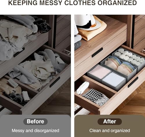 DIMJ Drawer Organizer Clothes Set of 8, Foldable Closet Drawer Organizer, Underwear Drawer Box, Fabric Drawer Dividers for Baby Clothes, Socks, Belt, Tie (Grey)