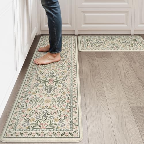 Collive Kitchen Mats for Floor Cushioned Anti Fatigue, Beige Kitchen Rugs
