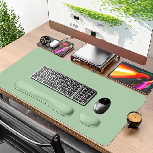 Mouse Pad and Keyboard Wrist Rest, Large Keyboard and Mouse Pad Set, Ergonomic Mousepad with Wrist Rest, Non-Slip Desk Mat Protector for Office, Home (35.4×15.7 Inches, Lake Green)