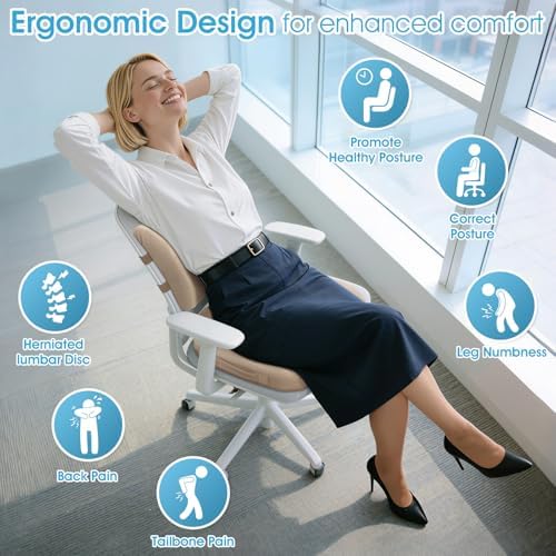 CushZone Seat Cushion and Lumbar Support Pillow for Office Chair, Khaki