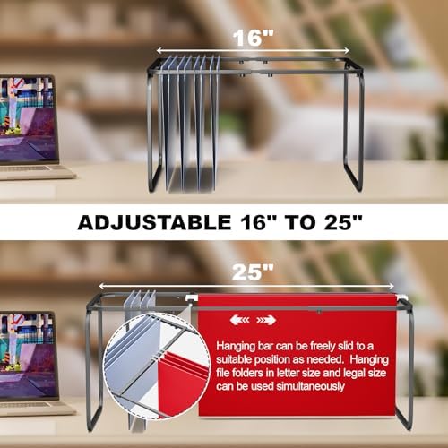 2 Sets Upgraded Adjustable Hanging File Folder Frame,Legal/Letter Size,Length Adjusted 16 to 25 inches,Heavy Duty Steel File Drawer/Cabinet Organizer Insert, Hanging Folder Holder,12.598" W X 9.45" H