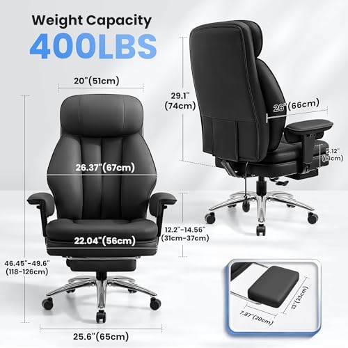 BestGlory Big and Tall Office Chair with Lumbar Support, Executive Leather Computer Desk Chair, Heavy Duty Comfortable Gaming Chair with Double Layer Cushion & Footrest for Home Office Gaming
