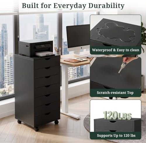 7 Drawer Mobile File Cabinet, Vertical Rolling Filing Cabinet