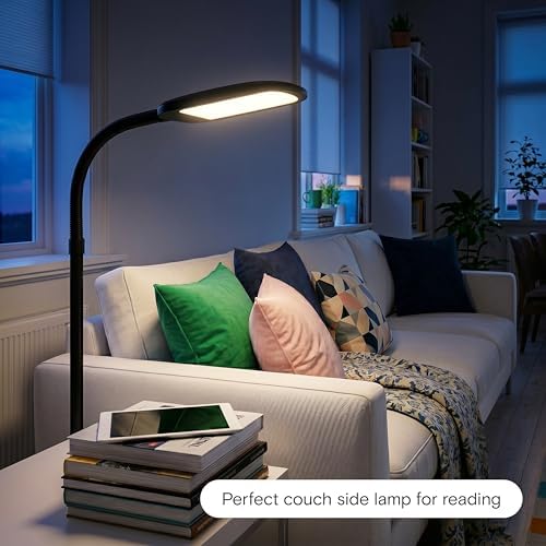 Brightech Litespan Slim LED Floor Reading Lamp - Tall with Adjustable Gooseneck, Dimmable for Living Rooms, Offices & Bedrooms - Black
