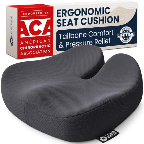 5 STARS UNITED Seat Cushion - Memory Foam Chair Cushion for Tailbone Pain Relief - Ergonomic Support for Coccyx, Sciatica & Butt - Office, Desk & Gaming Chair, Car Seat, Wheelchair, Dark Gray Mesh