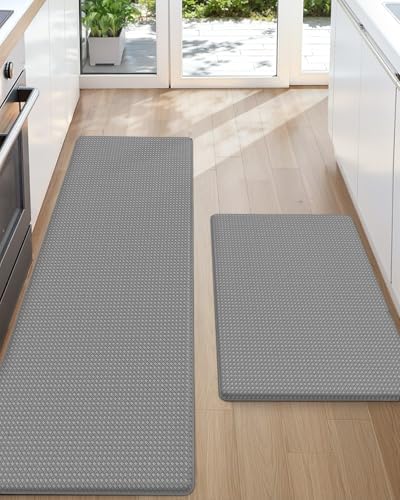 Color&Geometry Kitchen Mat for Floor 17x29+17x59 Anti Fatigue 2PCs, Grey