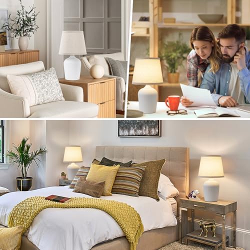 16’’ Small Table Lamps Set of 2 for Bedroom, Nightstand Lamp Beige & White