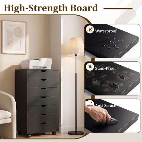 7 Drawer Office Storage Cabinet, Rolling File Cabinet for Office, Black