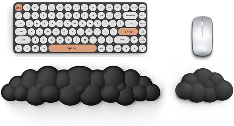 Cloud Keyboard Wrist Rest Pad Set,Enlarge PU Leather Memory Foam Wrist Cushion Support,Easy Typing Pain Relief,Mouse Wrist Rest Pad,Non-Slip Wrist Support for Home, Office,Black