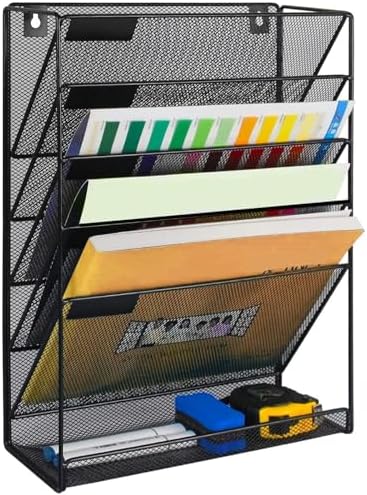 Kuntine.B 6-Tier Wall File Organizer Hanging File Organizer Cubicle Organizer Wall File Holder for Office Home, Black