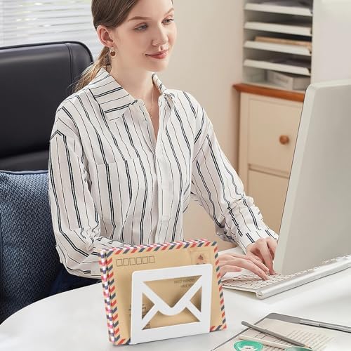 Desktop Metal Mail Holder,Letter Organizer for Desk (White)