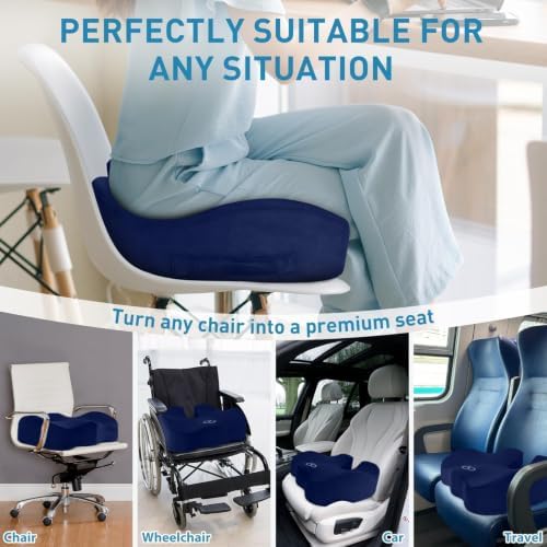 BlissTrends Extra Thick Seat Cushion for Office Chair & Car Seat, Blue
