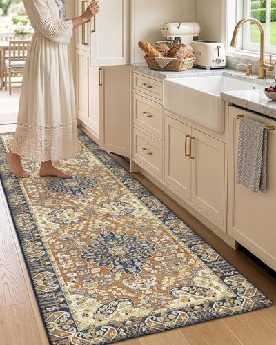 DEXI Kitchen Floor Mats Cushioned Anti Fatigue Runner 24x87 Brown Beige