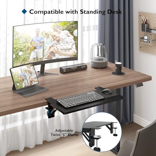 BONTEC Small Ergonomics Desk Extender Tray, 20 x 9.5 Inch, Black Carbon