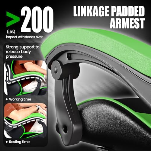 Bigzzia Gaming Chair with Lumbar Support, Ergonomic Gamer Chair Green