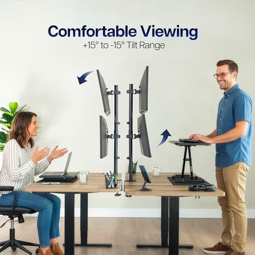 VIVO Dual Vertically Stacked Monitor Desk Mount, Extra Tall Adjustable Stand for 2 Ultrawides up to 34 inches, 22 lbs Capacity, Black, STAND-V002T